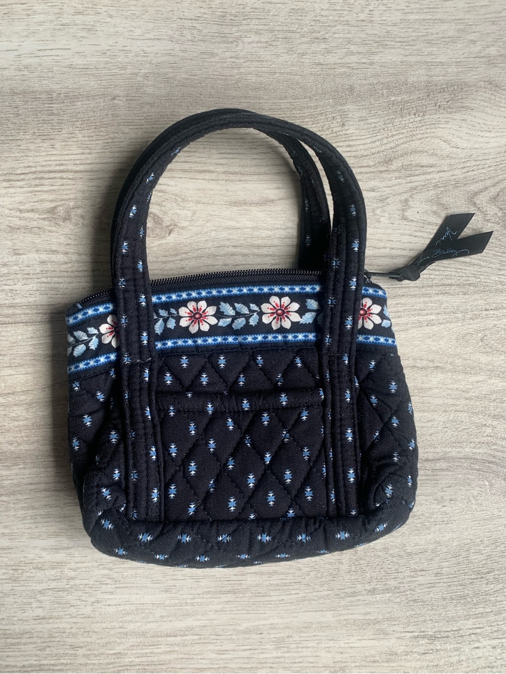 Vintage Vera Bradley Mini Tote Bag Zip Top Front Pocket retired Alpine black